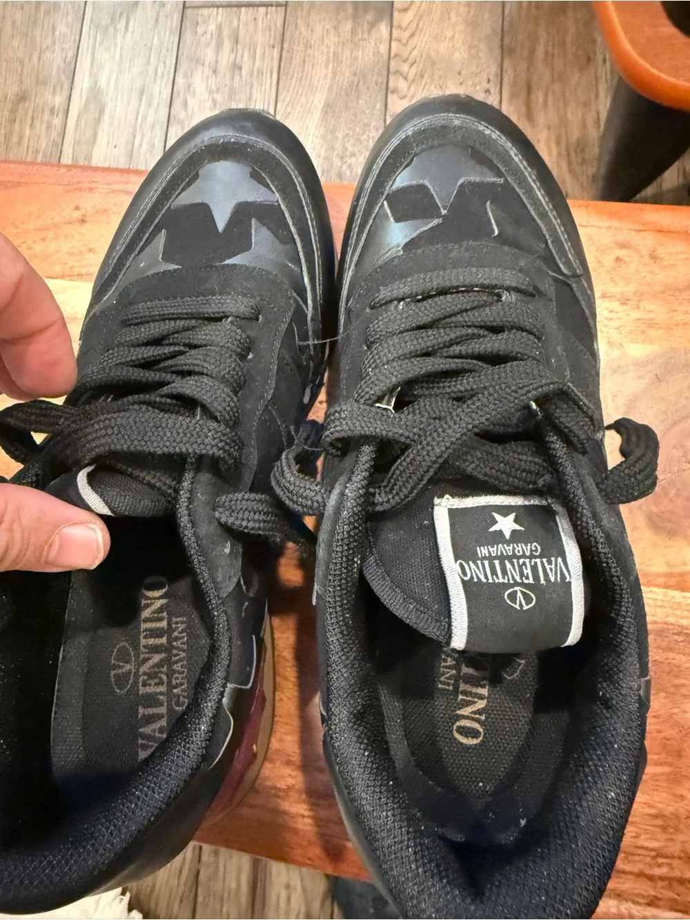 Valentino Garavani Black Sneakers with Burgundy Heel Accent